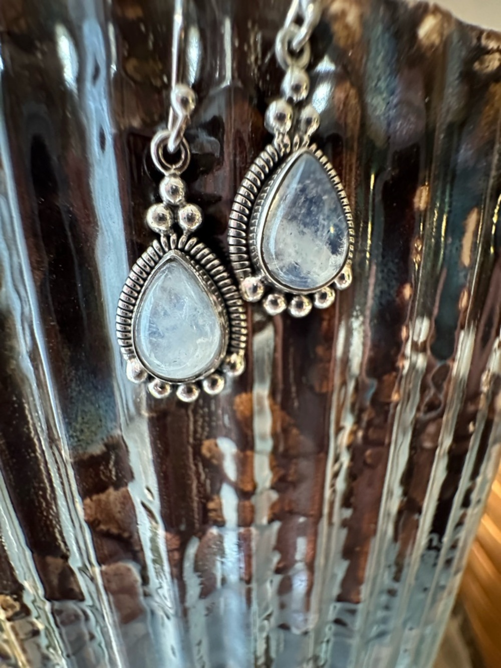 Classic 925 Silver Teardrop Moon Stone Earrings